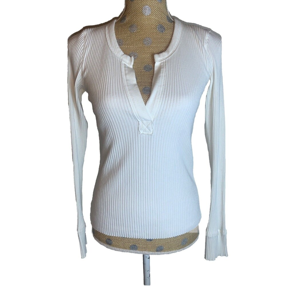 Aerie Y2K Henley Top Womens Small White Layering Skater Gilmore Girls Basic